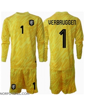 Billige Fotballdrakt Nederland Bart Verbruggen #1 Keeper Replika Bortedraktsett Barn EM 2024 Langermet (med bukser)